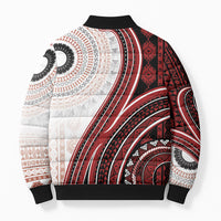 Bula Fiji Vintage Tapa Bomber Puffer Jacket Kaivity Masi Wave Motifs - Red LT7 - Polynesian Pride