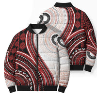 Bula Fiji Vintage Tapa Bomber Puffer Jacket Kaivity Masi Wave Motifs - Red LT7 - Polynesian Pride