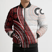 Bula Fiji Vintage Tapa Bomber Puffer Jacket Kaivity Masi Wave Motifs - Red LT7 - Polynesian Pride