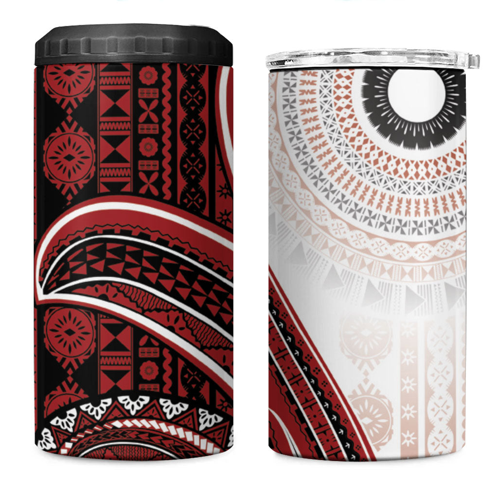 Bula Fiji Vintage Tapa 4 in 1 Can Cooler Tumbler Kaivity Masi Wave Motifs - Red LT7 One Size: 16 oz Red - Polynesian Pride