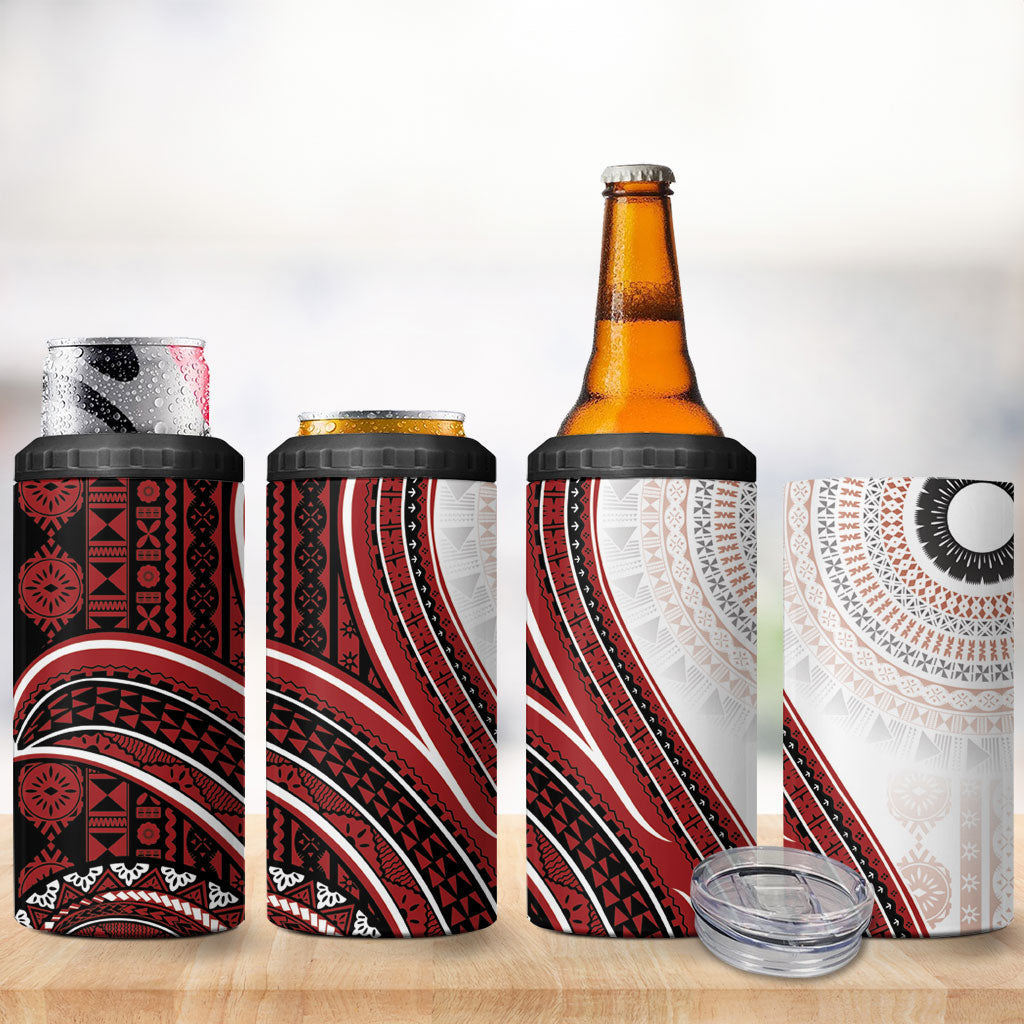Bula Fiji Vintage Tapa 4 in 1 Can Cooler Tumbler Kaivity Masi Wave Motifs - Red LT7 - Polynesian Pride