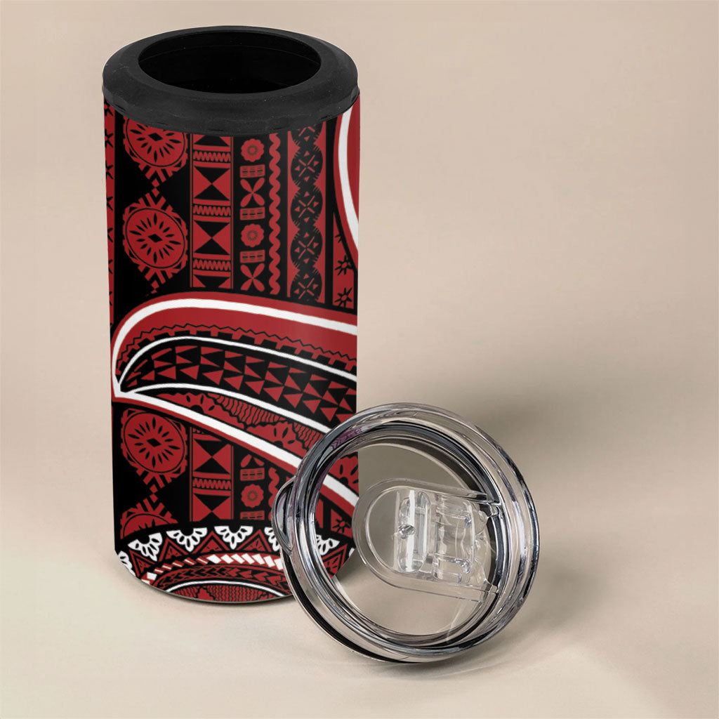 Bula Fiji Vintage Tapa 4 in 1 Can Cooler Tumbler Kaivity Masi Wave Motifs - Red LT7 - Polynesian Pride