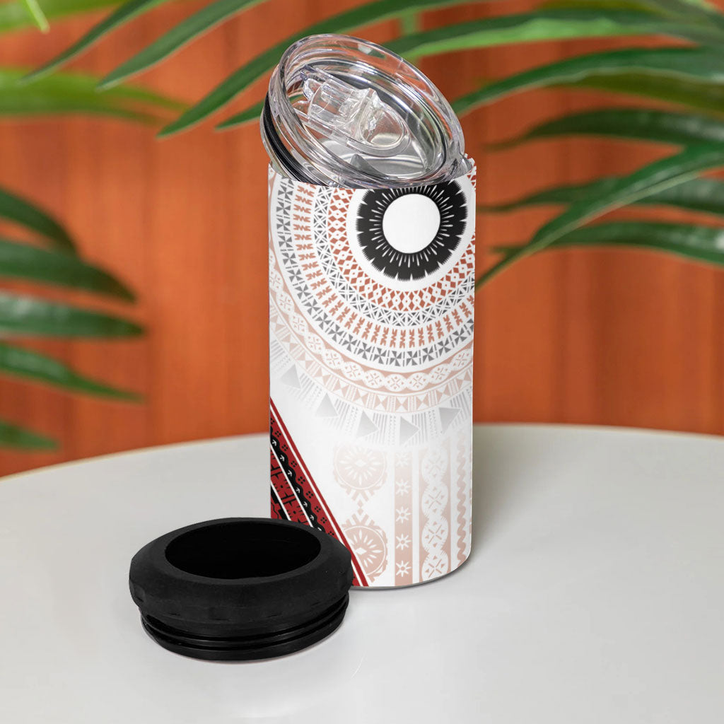 Bula Fiji Vintage Tapa 4 in 1 Can Cooler Tumbler Kaivity Masi Wave Motifs - Red LT7 - Polynesian Pride