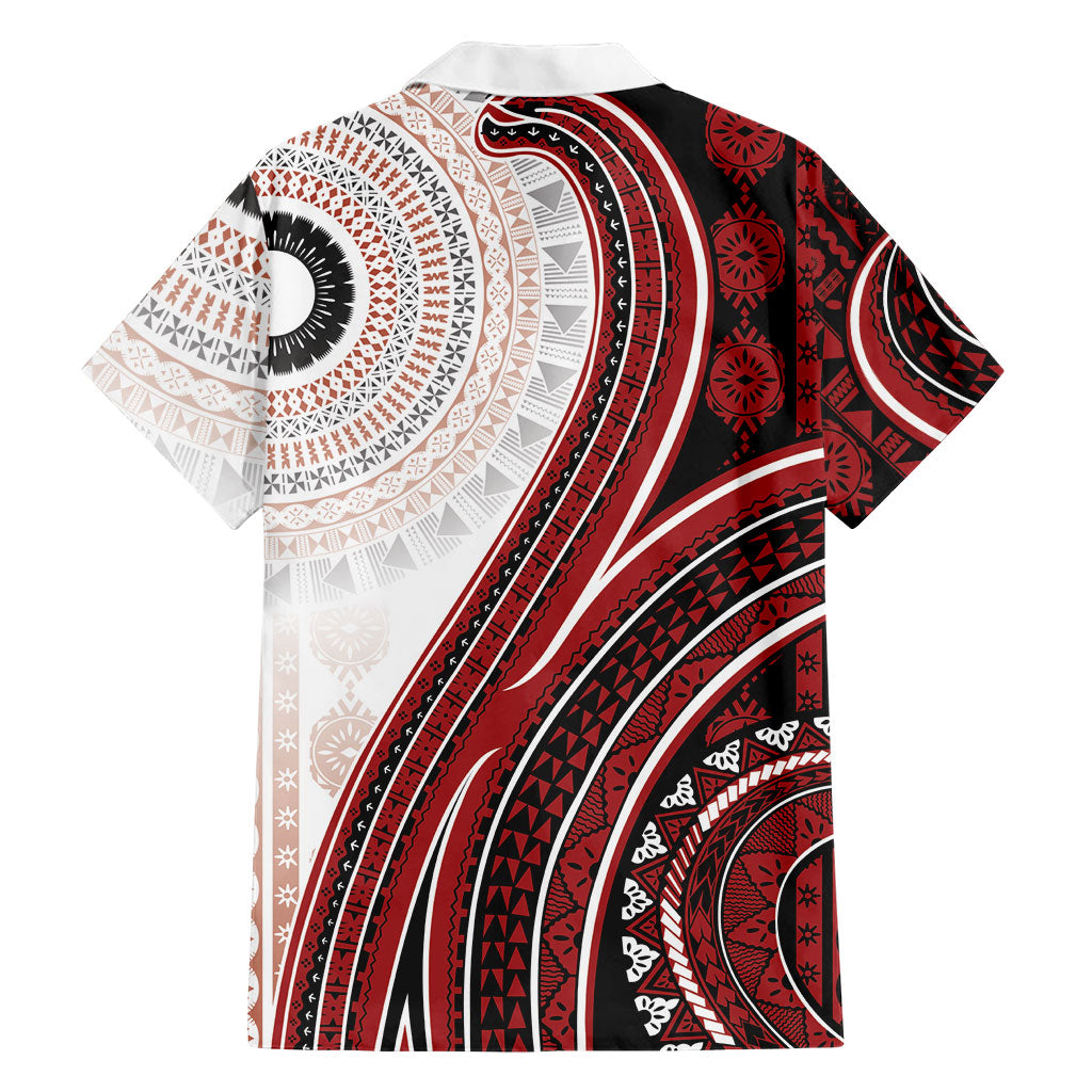 Bula Fiji Vintage Tapa Family Matching Mermaid Dress and Hawaiian Shirt Kaivity Masi Wave Motifs - Red