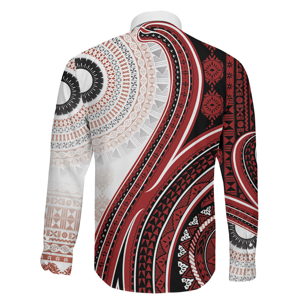 Bula Fiji Vintage Tapa Family Matching Off Shoulder Short Dress and Hawaiian Shirt Kaivity Masi Wave Motifs - Red