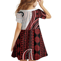 Bula Fiji Vintage Tapa Family Matching Puletasi and Hawaiian Shirt Kaivity Masi Wave Motifs - Red
