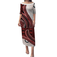 Bula Fiji Vintage Tapa Family Matching Puletasi and Hawaiian Shirt Kaivity Masi Wave Motifs - Red