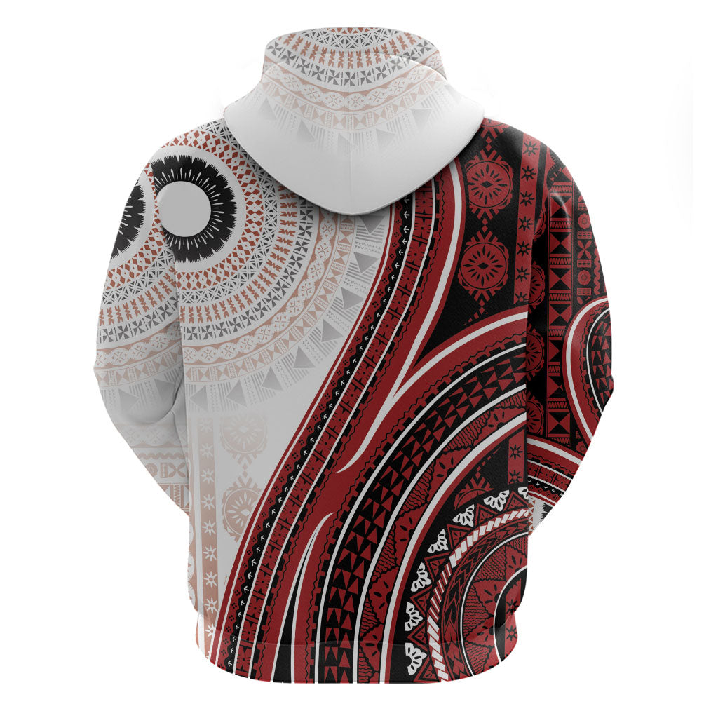 Bula Fiji Vintage Tapa Hoodie Kaivity Masi Wave Motifs - Red