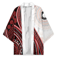 Bula Fiji Vintage Tapa Kimono Kaivity Masi Wave Motifs - Red LT7 Unisex Red - Polynesian Pride
