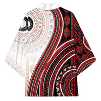 Bula Fiji Vintage Tapa Kimono Kaivity Masi Wave Motifs - Red LT7 - Polynesian Pride