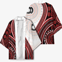 Bula Fiji Vintage Tapa Kimono Kaivity Masi Wave Motifs - Red LT7 - Polynesian Pride