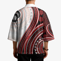 Bula Fiji Vintage Tapa Kimono Kaivity Masi Wave Motifs - Red LT7 - Polynesian Pride
