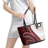 Bula Fiji Vintage Tapa Leather Tote Bag Kaivity Masi Wave Motifs - Red