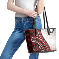 Bula Fiji Vintage Tapa Leather Tote Bag Kaivity Masi Wave Motifs - Red