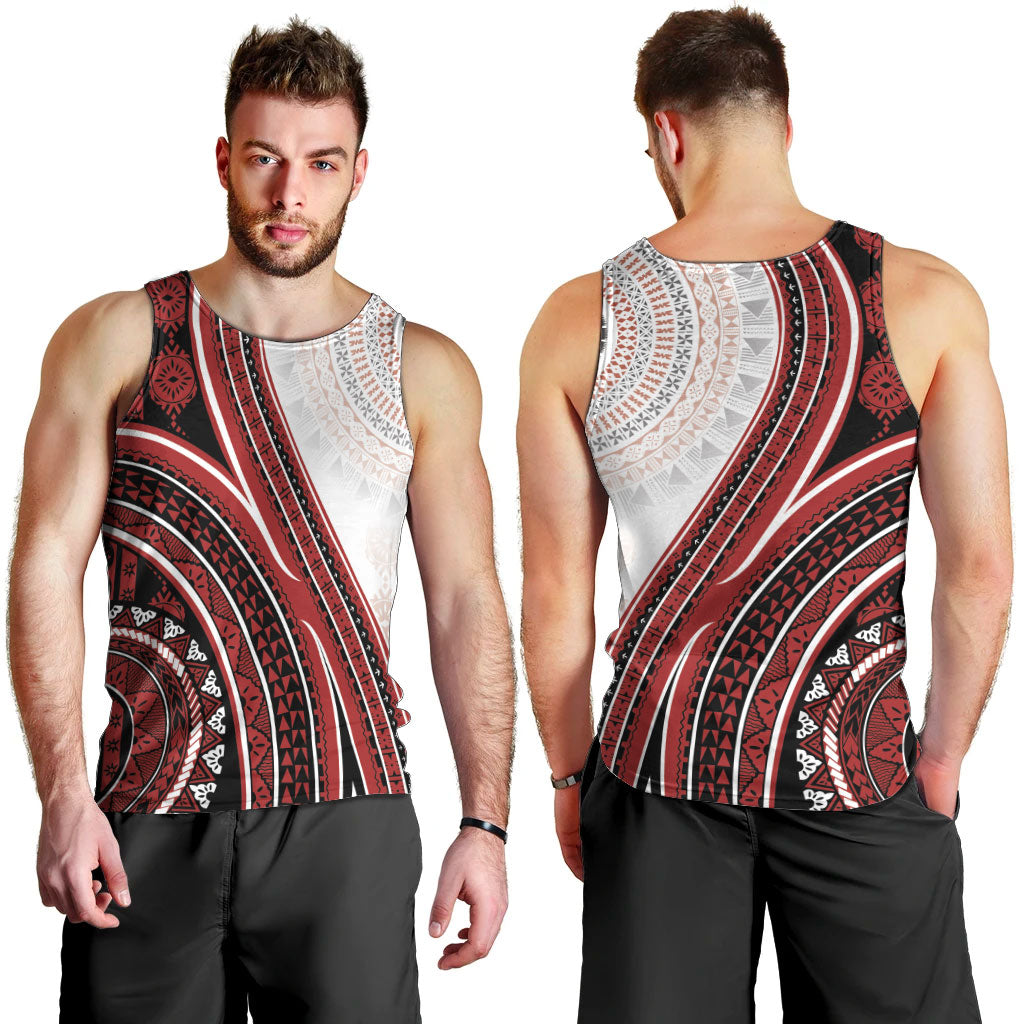 Bula Fiji Vintage Tapa Men Tank Top Kaivity Masi Wave Motifs - Red