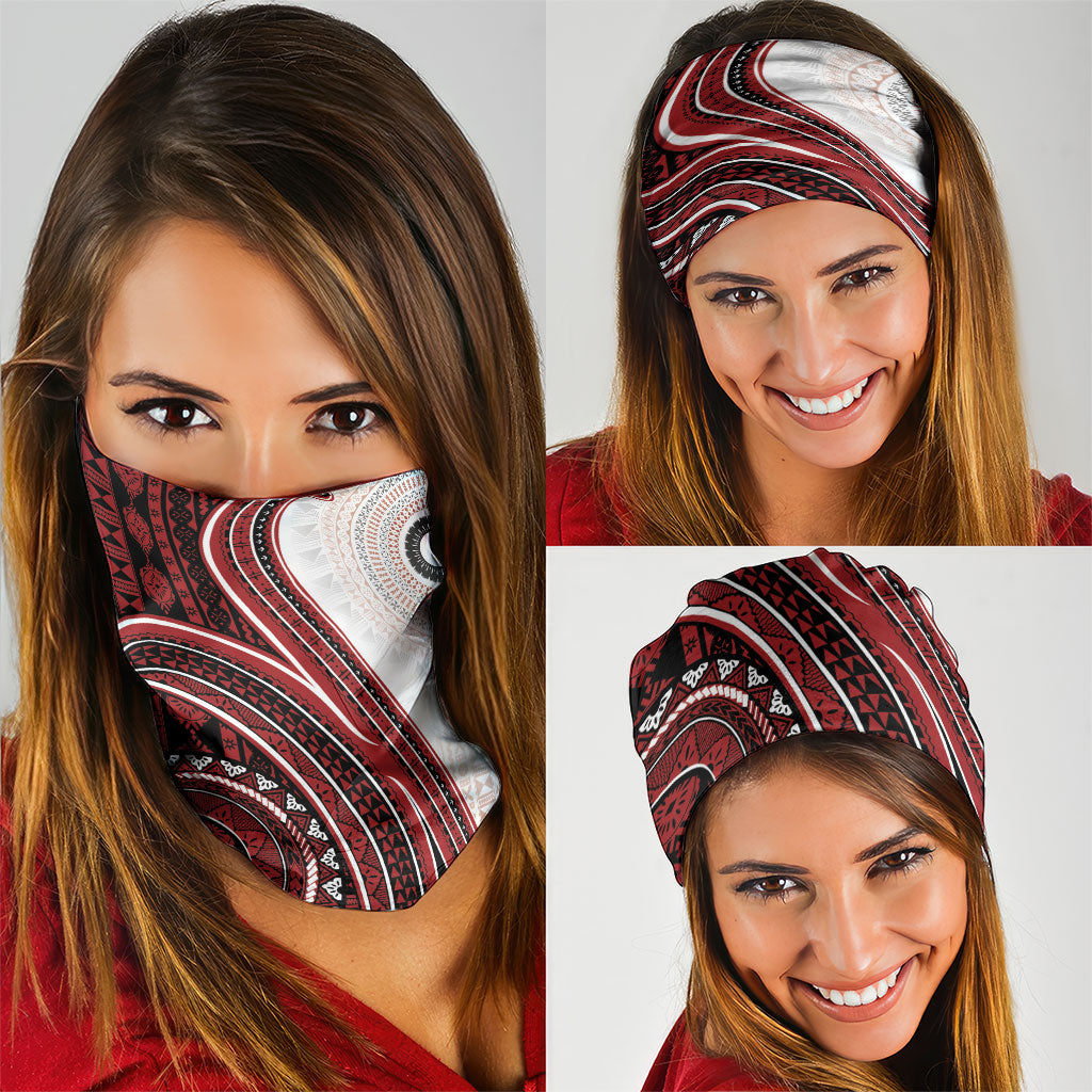 Bula Fiji Vintage Tapa Neck Gaiter Kaivity Masi Wave Motifs - Red LT7 - Polynesian Pride