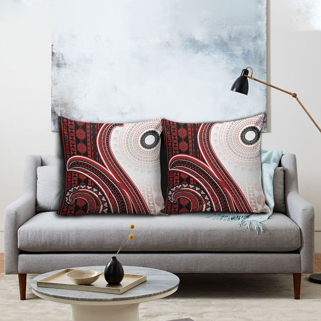 Bula Fiji Vintage Tapa Pillow Cover Kaivity Masi Wave Motifs - Red
