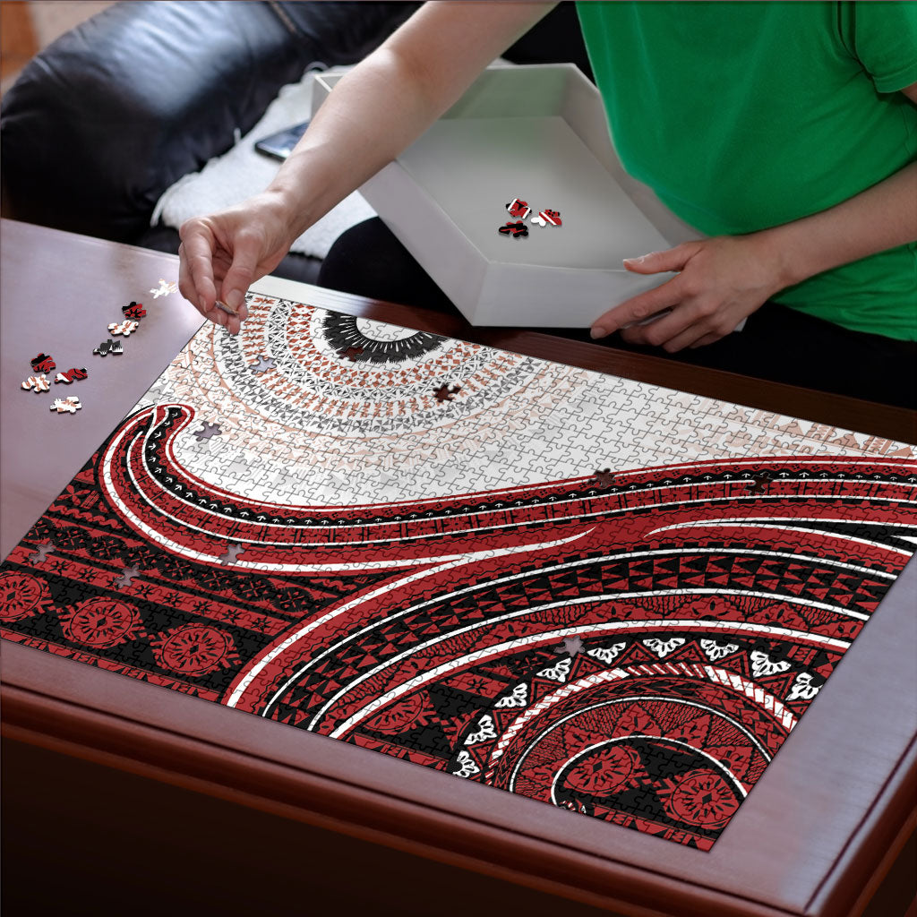 Bula Fiji Vintage Tapa Puzzle Kaivity Masi Wave Motifs - Red LT7 - Polynesian Pride