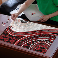Bula Fiji Vintage Tapa Puzzle Kaivity Masi Wave Motifs - Red LT7 - Polynesian Pride