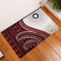 Bula Fiji Vintage Tapa Rubber Doormat Kaivity Masi Wave Motifs - Red