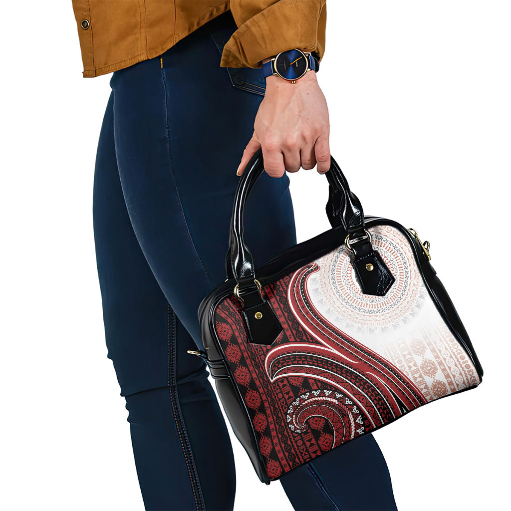 Bula Fiji Vintage Tapa Shoulder Handbag Kaivity Masi Wave Motifs - Red