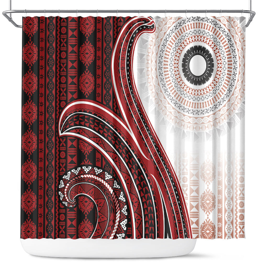 Bula Fiji Vintage Tapa Shower Curtain Kaivity Masi Wave Motifs - Red LT7 Red - Polynesian Pride