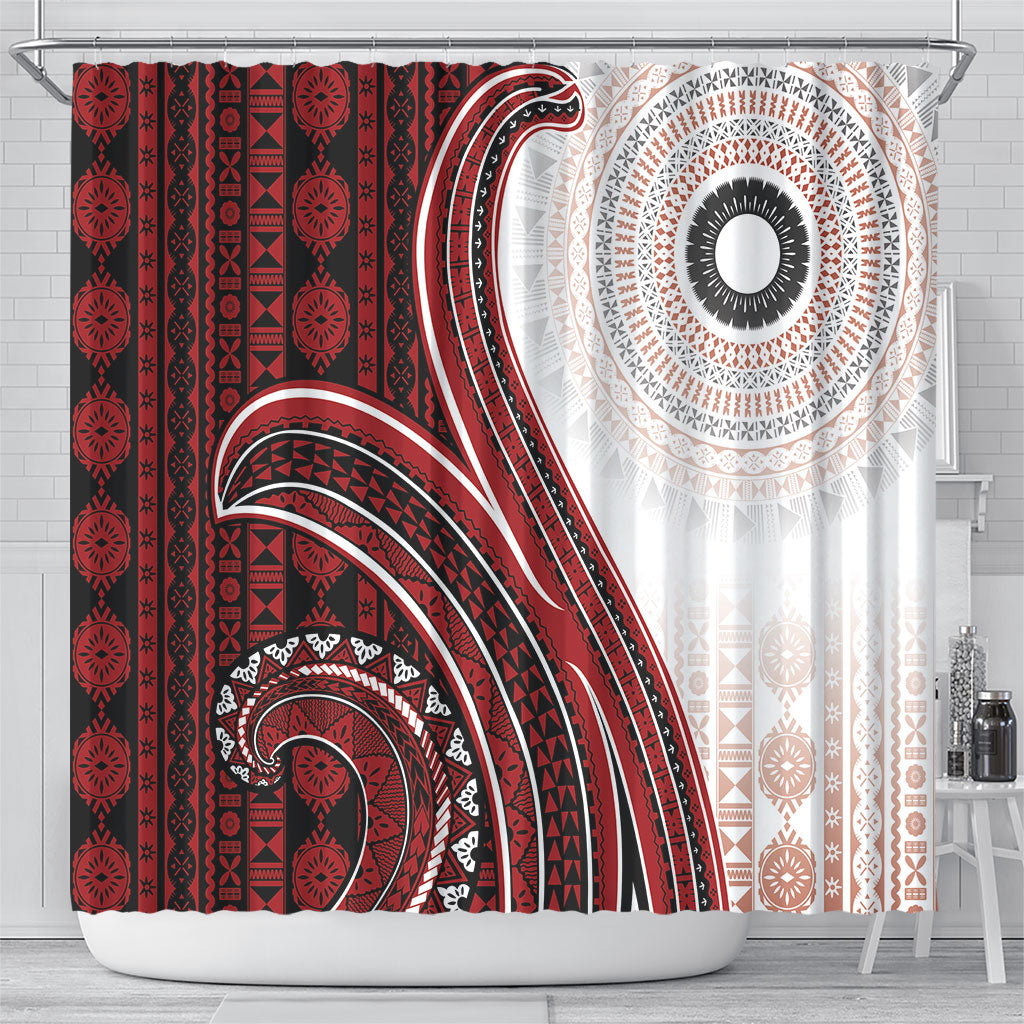Bula Fiji Vintage Tapa Shower Curtain Kaivity Masi Wave Motifs - Red LT7 - Polynesian Pride