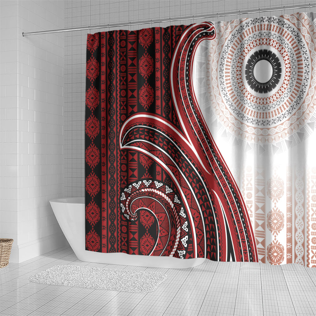 Bula Fiji Vintage Tapa Shower Curtain Kaivity Masi Wave Motifs - Red LT7 - Polynesian Pride