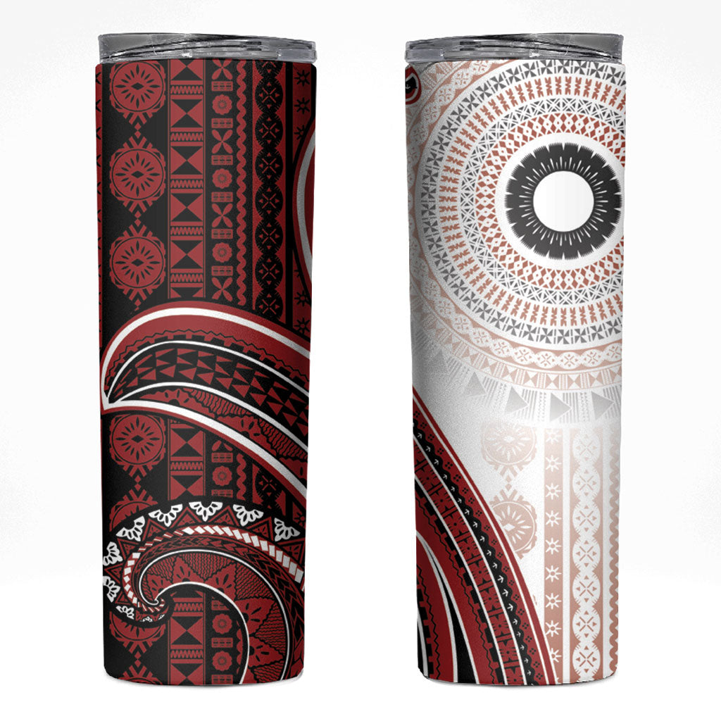 Bula Fiji Vintage Tapa Skinny Tumbler Kaivity Masi Wave Motifs - Red LT7 Red - Polynesian Pride