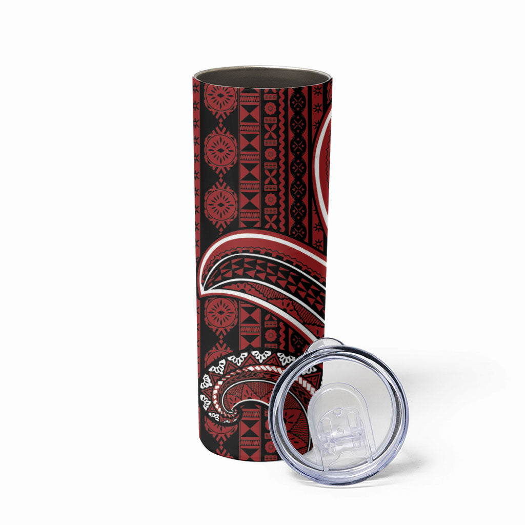 Bula Fiji Vintage Tapa Skinny Tumbler Kaivity Masi Wave Motifs - Red LT7 - Polynesian Pride