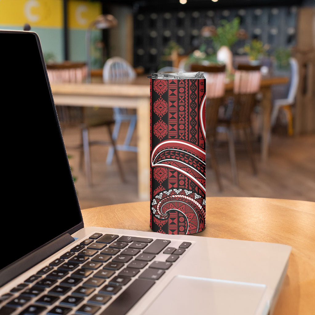 Bula Fiji Vintage Tapa Skinny Tumbler Kaivity Masi Wave Motifs - Red LT7 - Polynesian Pride