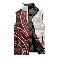 Bula Fiji Vintage Tapa Sleeveless Puffer Jacket Kaivity Masi Wave Motifs - Red