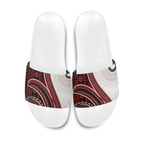 Bula Fiji Vintage Tapa Slide Sandals Kaivity Masi Wave Motifs - Red
