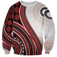 Bula Fiji Vintage Tapa Sweatshirt Kaivity Masi Wave Motifs - Red LT7 Unisex Red - Polynesian Pride