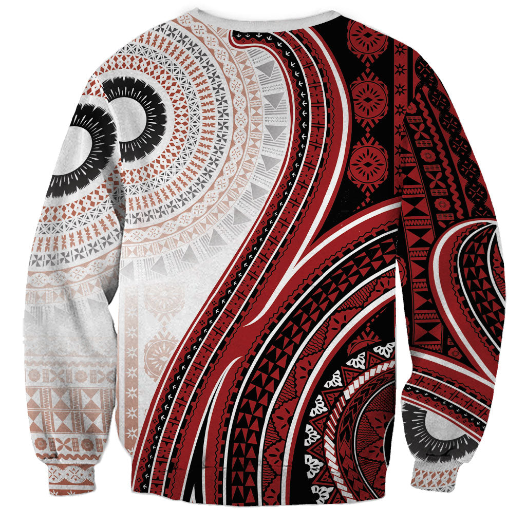 Bula Fiji Vintage Tapa Sweatshirt Kaivity Masi Wave Motifs - Red LT7 - Polynesian Pride