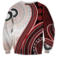 Bula Fiji Vintage Tapa Sweatshirt Kaivity Masi Wave Motifs - Red LT7 - Polynesian Pride