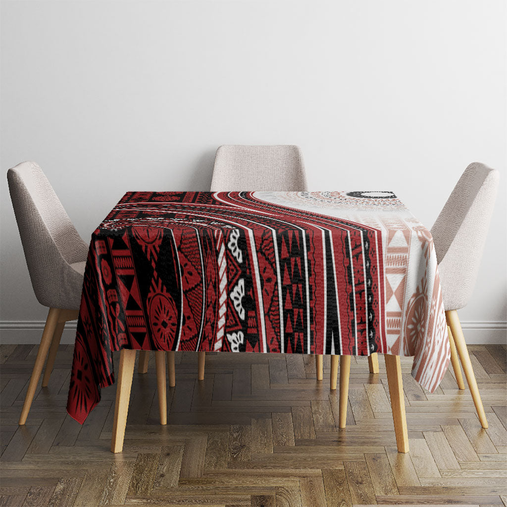 Bula Fiji Vintage Tapa Tablecloth Kaivity Masi Wave Motifs - Red