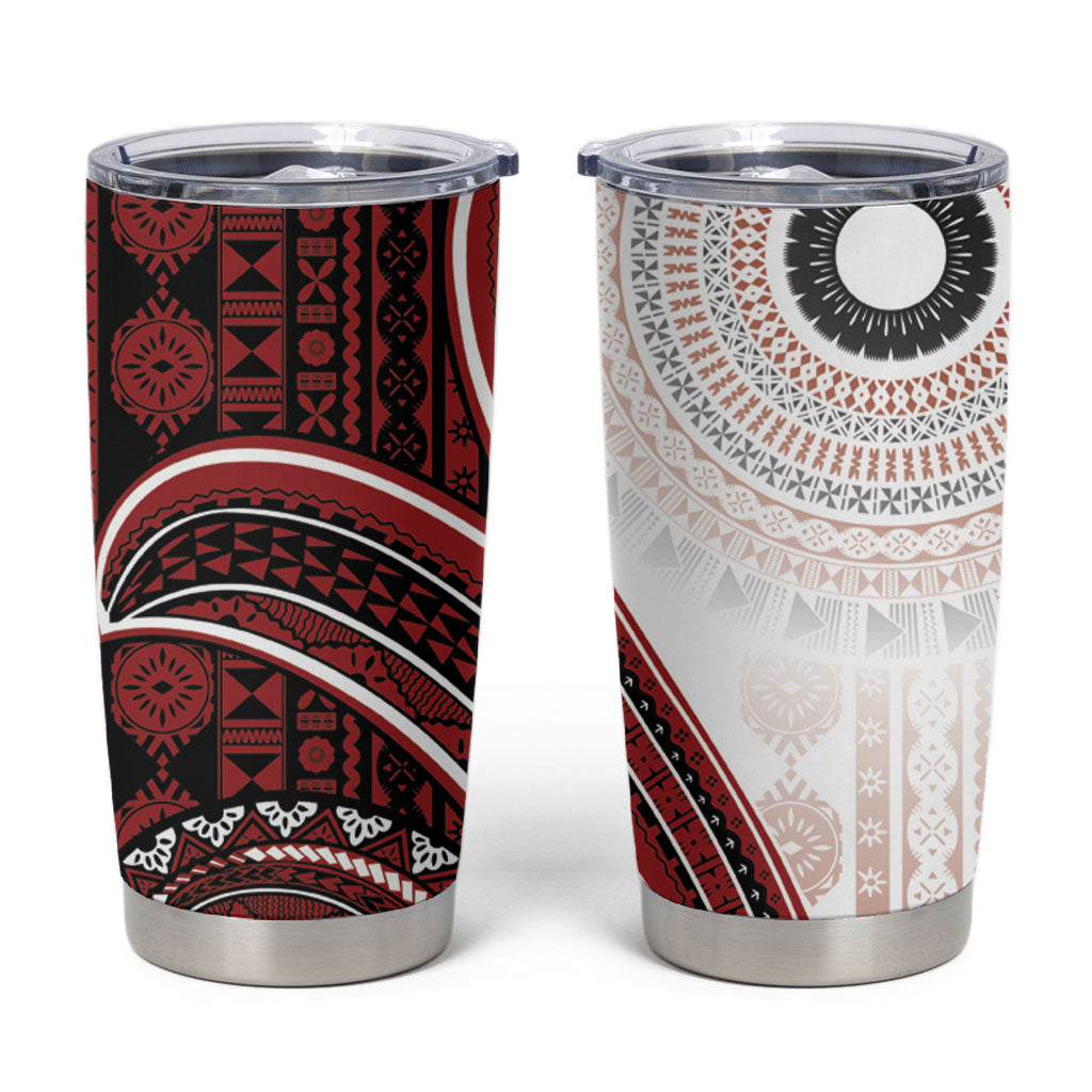 Bula Fiji Vintage Tapa Tumbler Cup Kaivity Masi Wave Motifs - Red LT7 Red - Polynesian Pride