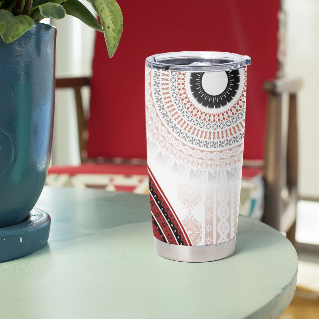 Bula Fiji Vintage Tapa Tumbler Cup Kaivity Masi Wave Motifs - Red LT7 - Polynesian Pride