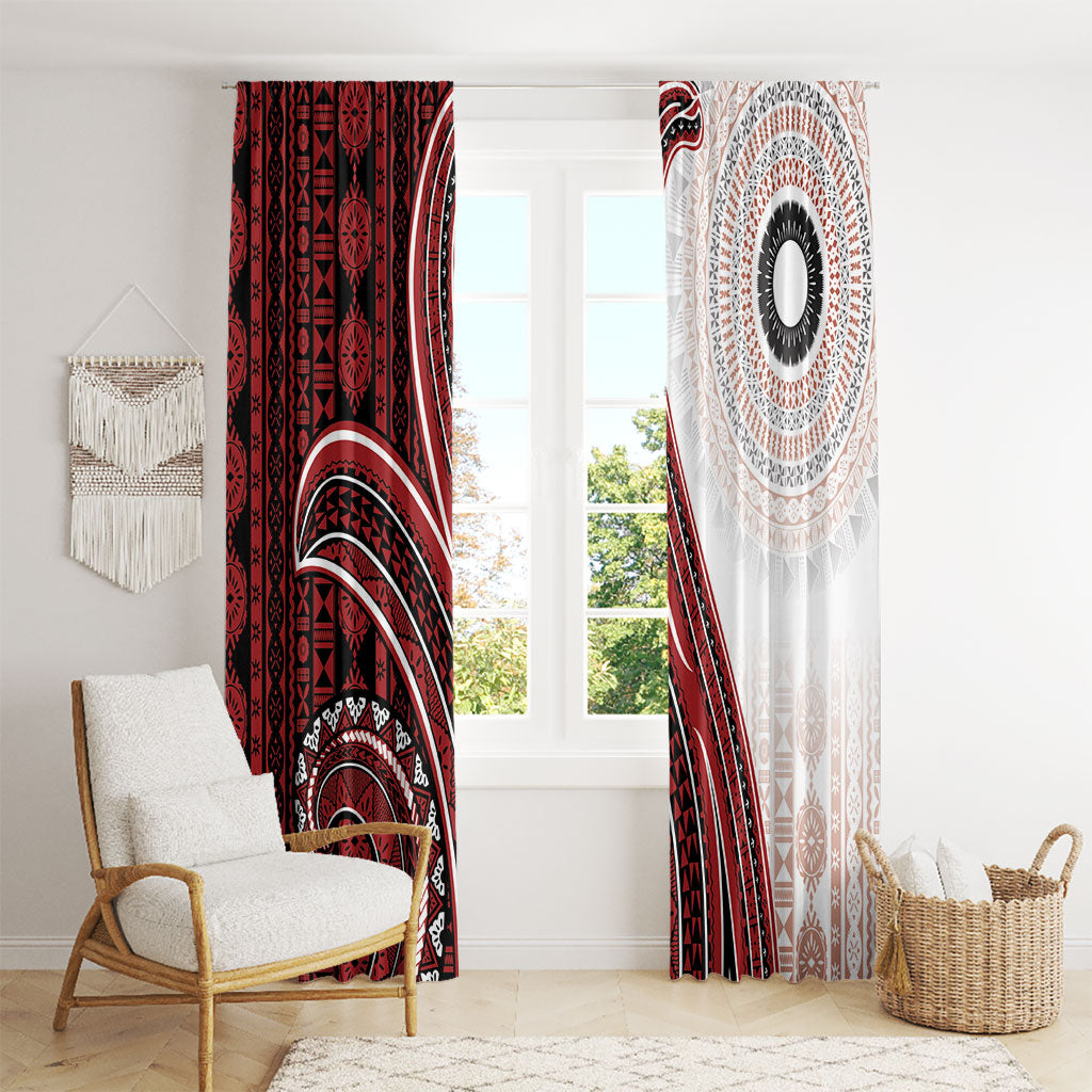 Bula Fiji Vintage Tapa Window Curtain Kaivity Masi Wave Motifs - Red
