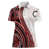 Bula Fiji Vintage Tapa Women Polo Shirt Kaivity Masi Wave Motifs - Red LT7 Female Red - Polynesian Pride