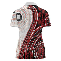 Bula Fiji Vintage Tapa Women Polo Shirt Kaivity Masi Wave Motifs - Red LT7 - Polynesian Pride