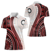 Bula Fiji Vintage Tapa Women Polo Shirt Kaivity Masi Wave Motifs - Red LT7 - Polynesian Pride