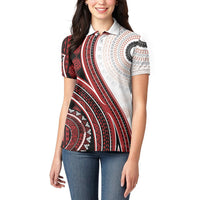Bula Fiji Vintage Tapa Women Polo Shirt Kaivity Masi Wave Motifs - Red LT7 - Polynesian Pride