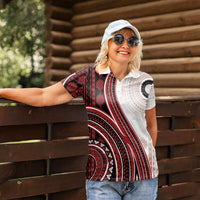 Bula Fiji Vintage Tapa Women Polo Shirt Kaivity Masi Wave Motifs - Red LT7 - Polynesian Pride