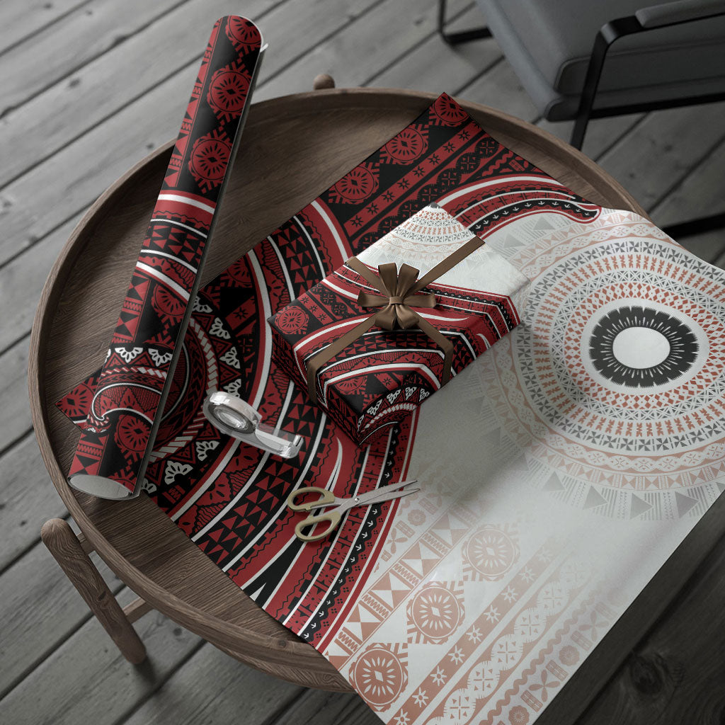 Bula Fiji Vintage Tapa Wrapping Paper Kaivity Masi Wave Motifs - Red LT7 - Polynesian Pride