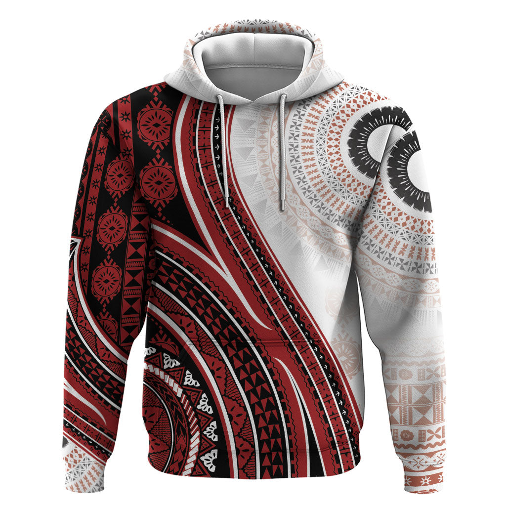 Bula Fiji Vintage Tapa Zip Hoodie Kaivity Masi Wave Motifs - Red LT7 Pullover Hoodie Red - Polynesian Pride