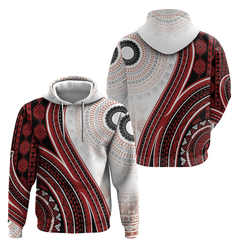 Bula Fiji Vintage Tapa Zip Hoodie Kaivity Masi Wave Motifs - Red LT7 - Polynesian Pride