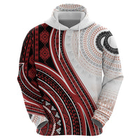 Bula Fiji Vintage Tapa Zip Hoodie Kaivity Masi Wave Motifs - Red LT7 - Polynesian Pride