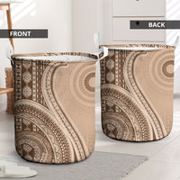 Bula Fiji Vintage Tapa Laundry Basket Kaivity Masi Wave Motifs - Mocha